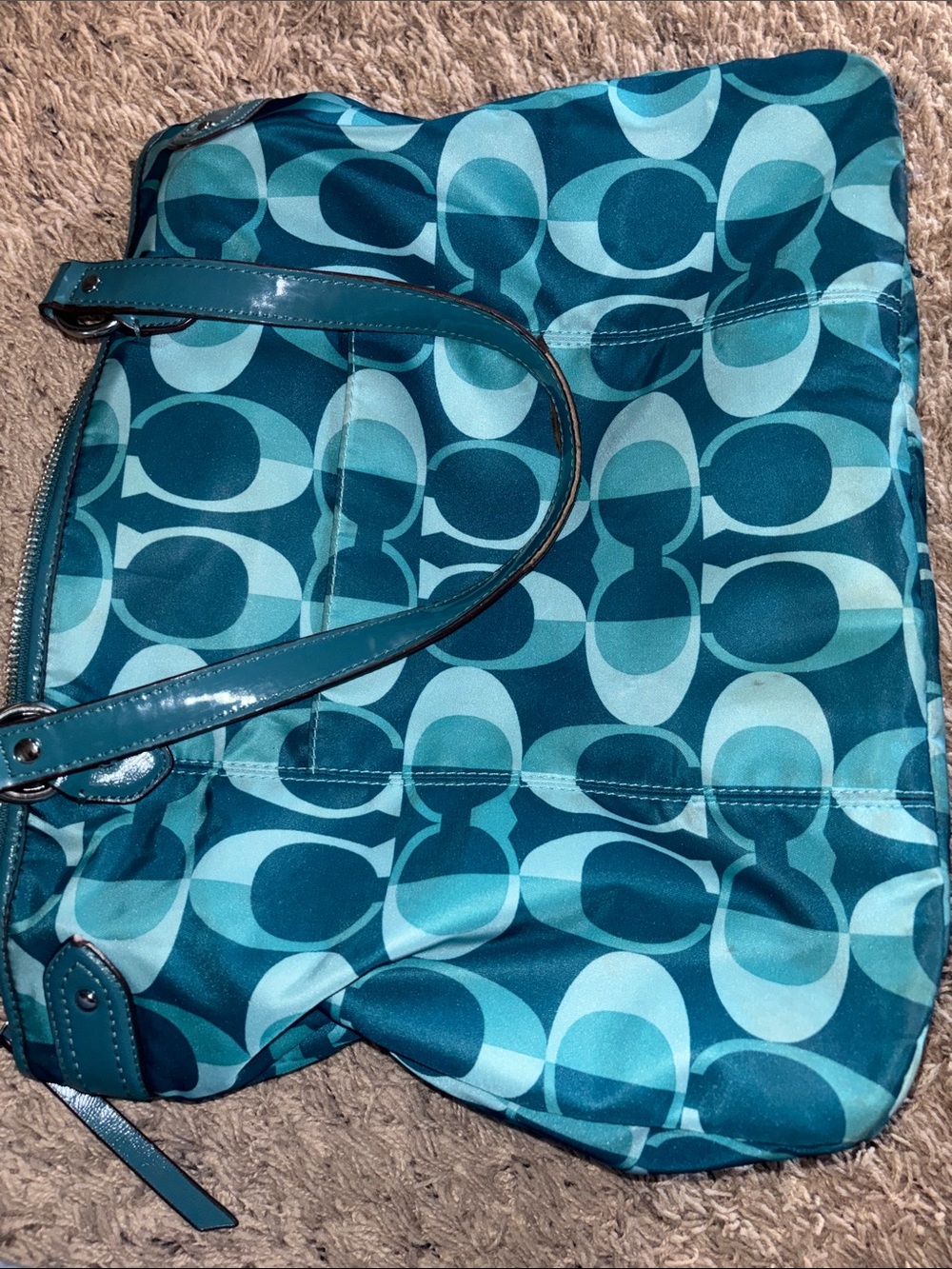 Coach Teal Signature Print Tote - Picture 3 of 3